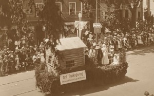 Float of Independent Rebekah Lodge 163, Brockton, representing first Thanksgiving